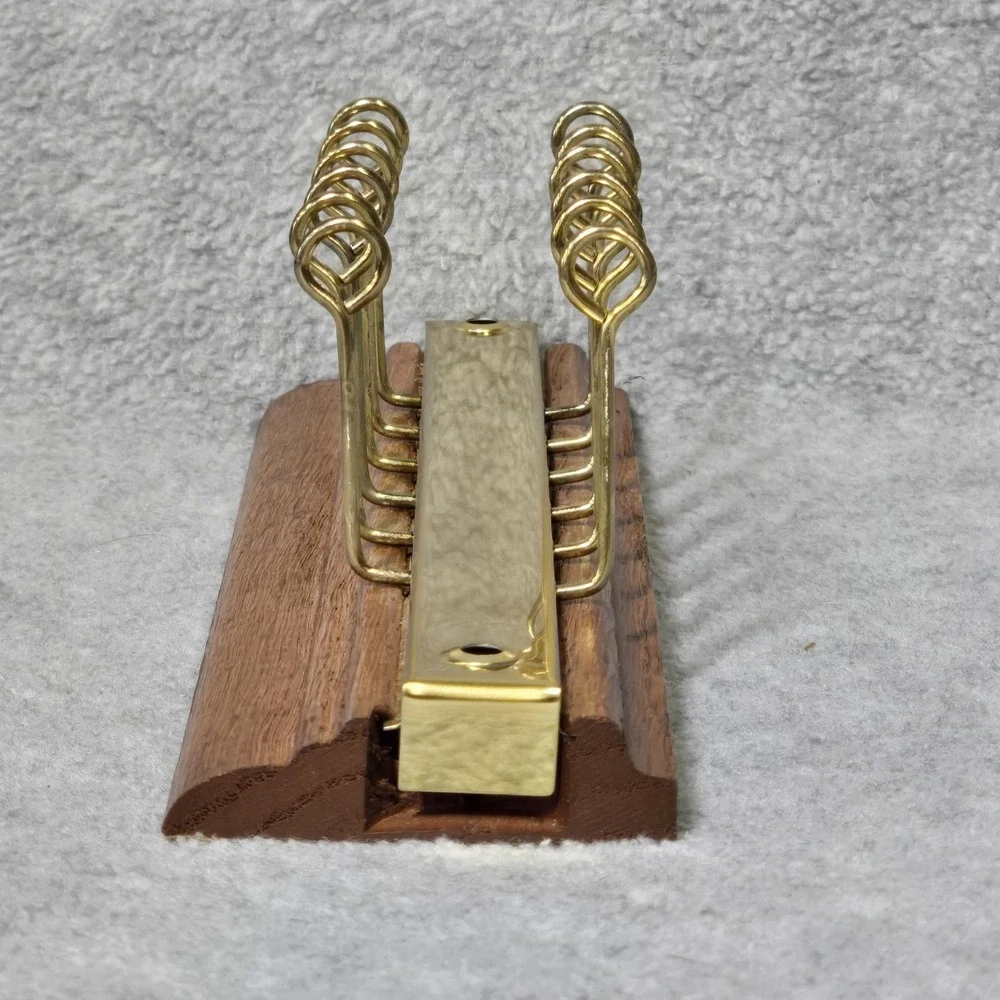 Vintage NOS Oak Wood Brass Tie Rack 12 Arm Wall Mount Necktie Organizer